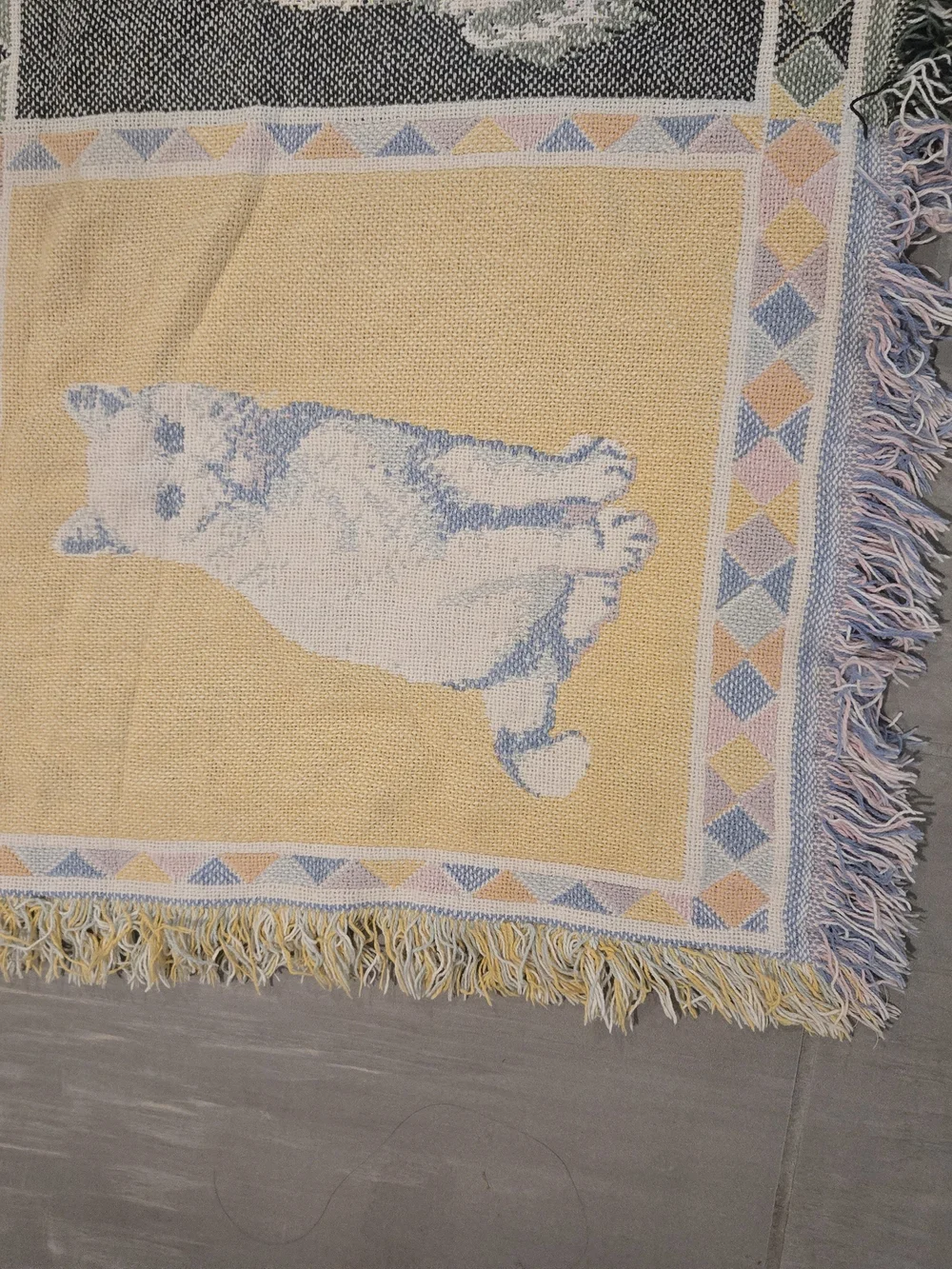 vintage 90s kitty cat tapestry throw blanket features a patchwork grid 46x66
